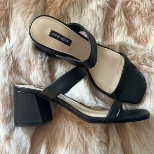 Black Galvin Block Heel Sandals, Nine West